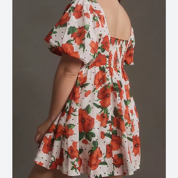 Maeve Square Neck Smocked Babydoll Dress Red Floral Side Zip Sz 1X NEW - Picture 2 of 15